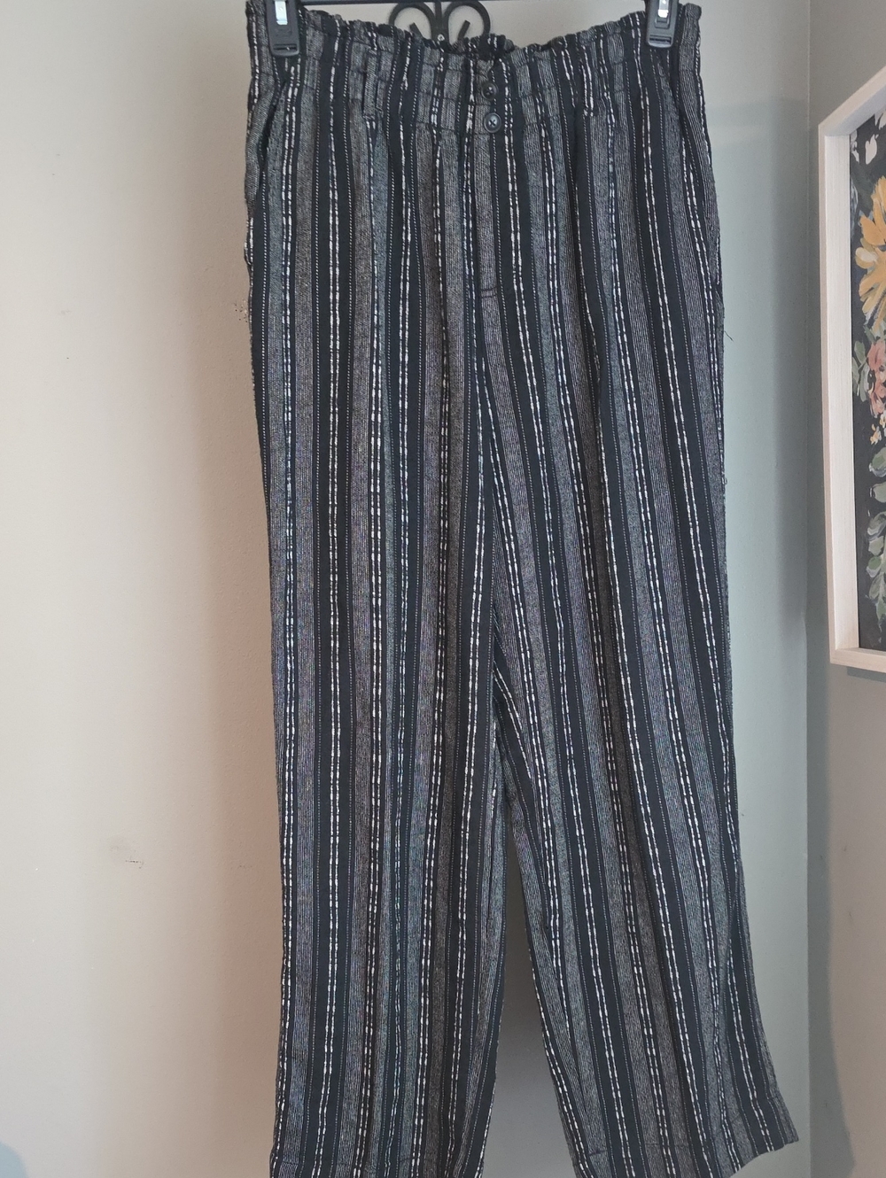 Briggs New York Black and Gray Striped Pants Linen/Rayon Size Large